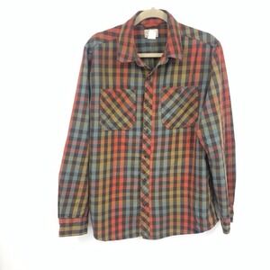 LL Bean Men Size Large Shirt Button Down Top Long Sleeve Brown Checkered Flannel